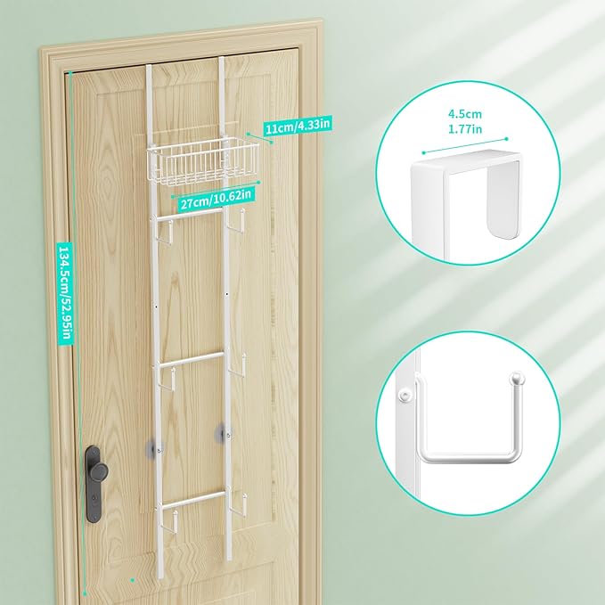 HapiRm Over Door Hat Rack - Wall Mounted Hat Holder with 6 Hooks and Metal Basket Design, Baseball Cap Organizer Storage Up to 32 Caps for Door, Bedroom, Closet (White)