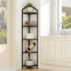 5 Tier Corner Wall Shelf Stand, 66" Metal Corner Shelves Bookshelf Display Shelf for Living Room Decor, Tall Plant Stand Multi Unit Organizer, Standing Shelf for Bedroom,Bathroom,Small Space (Black)