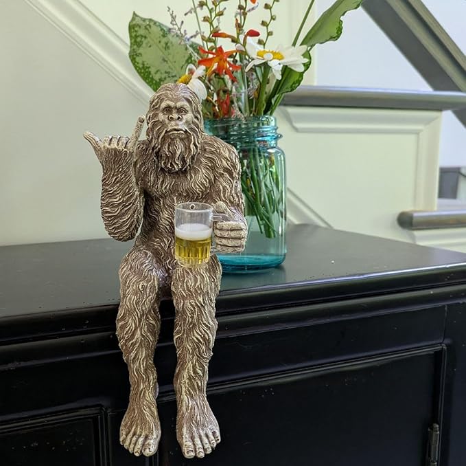 John Bernard & Company Party Bigfoot Male Hang Loose Beer Drinking Decorative Sasquatch Yeti Statue/Figurine 10 Inch H Shelf Sitter Figurine (Stonewash)