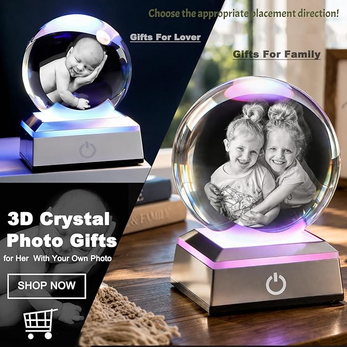 3D Crystal Photo,Personalized Gift for Dad Husband Grandpa,Custom snow globes with picture,Custom Father’s Day Anniversary Birthday,Pet Memorial Keepsake