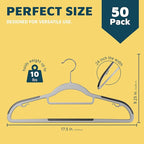 Lifemaster Plastic Clothes Hanger Set - 50 Pieces Versatile, Lightweight, Space-Saving, Non-Slip, Slim Designed, Dry and Wet Clothes Hanger Set with 360° Swivel Hook and Rubber Coating - Gray