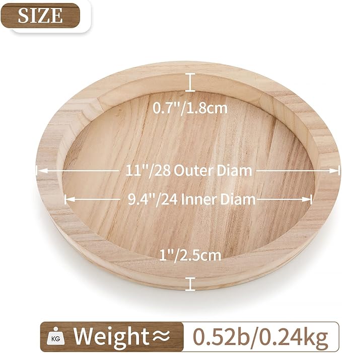 Hanobe Wood Decorative Tray：Set of 2 Round Unfinished Wooden Craft Trays DIY Ottoman Serving Tray Centerpiece Candle Holder Trays for Kitchen Countertop Crafts Art Home Decor Montessori Activity