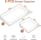 SMARTAKE 6 PCS Clear Plastic Drawer Organizers Set, Large Size Non-Slip Desk Drawer Organizer, 2-Size Versatile Bathroom and Vanity Drawer Organizer Trays for Makeup, Bedroom, Office, Kitchen Utensils