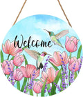 Welcome Spring Summer Hummingbirds Sign for Front Door Decor Spring Floral Wood Door Hanger Sign Spring Decorations Seasonal Farmhouse Wreath Wall Hanging Sign for Home Outdoor Outside Porch 12”x12”