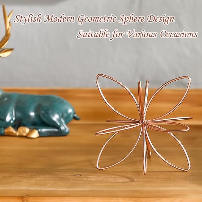 8" Metal Sphere Decor, Metal Floral Tabletop Sculpture, Abstract Tabletop Decorative Spheres for Home Decor (Rose Gold)