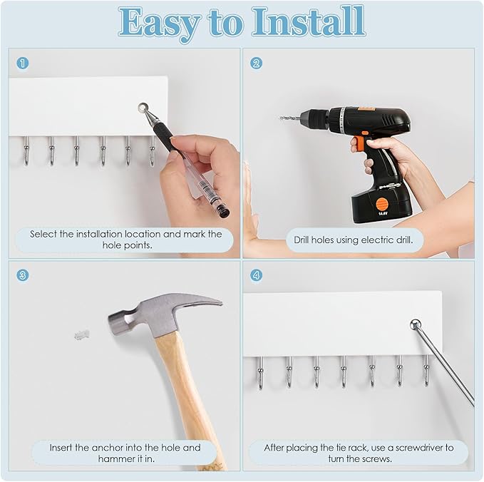 Tie Rack Belt Hanger Wall Mounted, Lomrsiul Non Slip 180 Degree Rotating Tie Organizer for Men Closet with 18 Hooks Closet Organizers and Storage for Tie Belt Necklace Purse Scarf Bag White 2 Pack