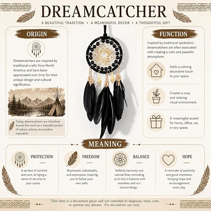 Black Dream Catcher for Cars Rear View Mirror Hanging Decor Handmade Feather Small Car Charms Pendant Gift