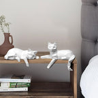 Bookshelf Decor Cat Statue, Modern Geometric Cat Figurines for Living Room Office Shelves Coffee Table Desk Decor – Set of 2 Minimalist Animal Statues (White)