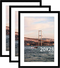 20x28 Picture Frame Black Set of 3, Display Pictures 16x24 with Mat or 20 x 28 Without Mat, Poster Frames 20x28 for Wall Hanging Horizontal and Vertical