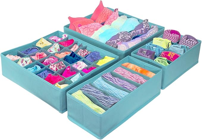 Sorbus® Set of 4 Foldable Drawer Dividers, Storage Boxes, Closet Organizers, Under Bed Organizer (Aqua)