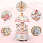 Carousel Music Boxes for Women: 3-Horse Luminous Rotating Musical Boxes Gifts - Color Change LED Lights Musical Gift for Birthday Christmas Pink Music Box