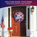250th Anniversary Patriotic Wreaths for Front Door, 24 Inch Large 4th of July Wreath with Removable 1776-2026 Eagle Door Sign, Handcrafted Memorial Day Decorations with Light &Storage Bag