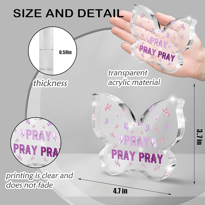 Purple Religious Plaques Christian Woman Decor Gifts, Purple Christian Gifts for Women, Modern Home Office Room Bathroom Bedroom -Pray On It Pray Over It -Bible Verse Acrylic Sign(Butterfly)
