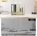 SUPEASY Desk Organizers Metal Desk Magazine File Holder with 5 Vertical Compartments Rack File Organizer for Office Desktop, Classroom, Home Workspace, Golden Yellow, Plus