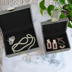 HofferRuffer Faux Leather Jewelry Boxes, Decorative Boxes Storage Accessory Organizer with Gold Hardware Decor, Classic Vegan Leather Set of 2 Pieces (Dark Grey)