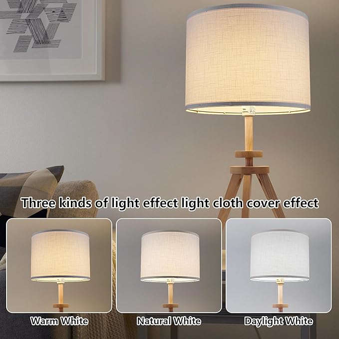 White Lamp shade, Drum Lamp Shade for Table Lamps Floor Lamp, 13" Top X 13" Bottom X 10" High White Large Line Fabric Lamp Shade, Easy Assembly Replacement Lampshade