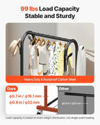 VEVOR Clothes Rack, Rolling Clothing Garment Rack with Hanging Rod and Side Hooks, 3 Storage Shelves, 99 lbs Load Capacity, Heavy Duty Carbon Steel Clothing Racks for Bedroom, Laundry, Living Room