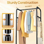 Clothes Rack with Wheels, Freestanding Garment Rack with 3 Metal Shelves for Hanging Clothes, Portable Hanging Rod for Small Room, Bedroom, Bathroom (Black)