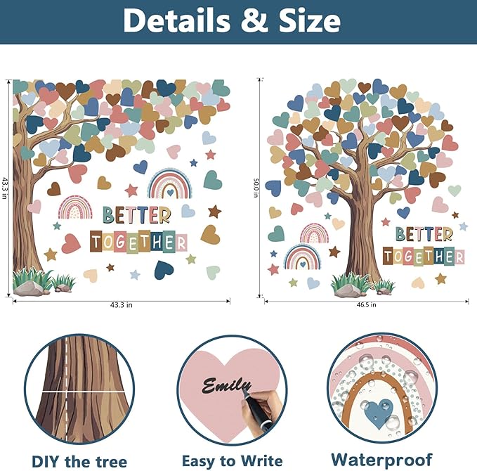 Adduster 108 Sheet Tree Bulletin Board Set - Classroom Tree Bulletin Board Set Heart Cutouts Classroom Bulletin Wall Decor Supplies for School Elementary Teacher Chalkboards (Bohemian)