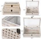 DECOR4SEASON Rattan and Cane Stacking Boxes with Glass Top Lid - Set of 2 11.8" and 14.1", for Boho and Rustic Farmhouse Decor, White Wash