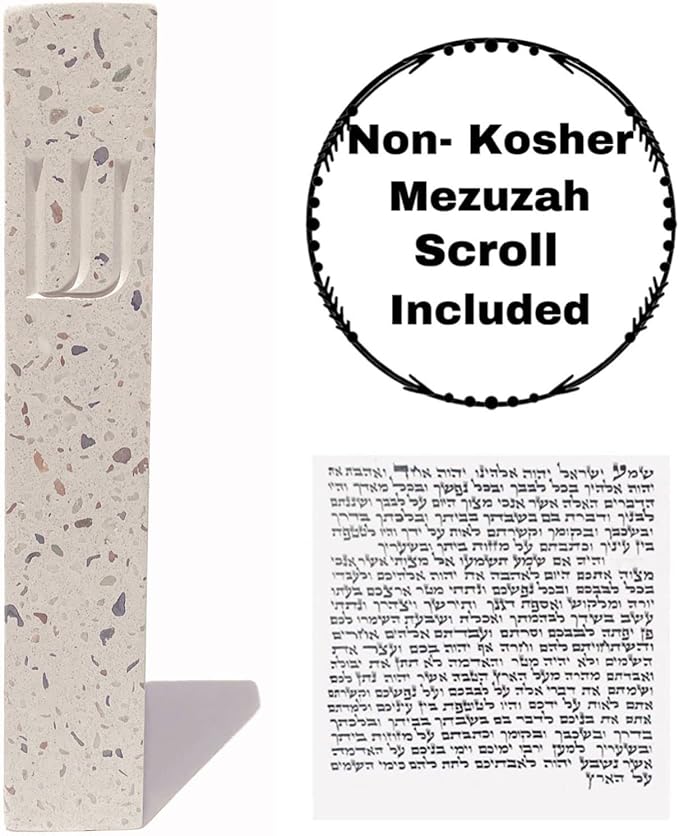 A&S Mezuzot A&S Modern Stone Mezuzah Case Design, Mezuza Cover for Scroll Protection, Easy Peel and Stick Houswarming Gift and Home Blessing (Terrazzo Beige, 7 Inches)