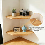 JiudunsKylight Corner Floating Shelf with Wire Hole, 11.2 Inch Wood Wall Shelf for Bedroom, Kitchen, Living Room Decor, Storage for Photos, Speakers (Oak, 1 Pack)