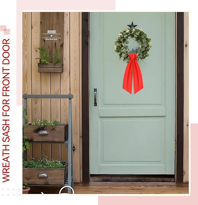2 Pcs Red Wreath Sash for Front Door Linen Wreath Ribbon Bow for Yard Porch Garland Home Decor
