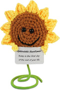 DAFURIET Mini Funny Sunflower, 3 inch Knitted Wool Doll with Optimstic Card for Cheer Up Gifts and Party Decorations, Cute Wool Sunflower Crochet Doll for Birthday Gifts
