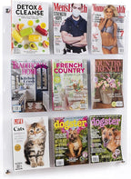 Displays2go 3-Tiered Clear Acrylic Magazine Rack, Adjustable, 9-18 Pockets - Clear (2RP9CLR)