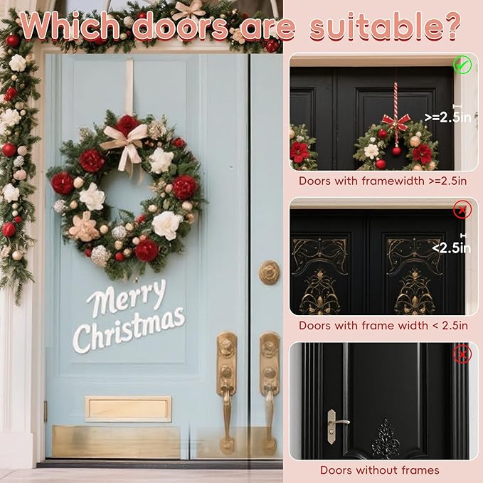 Front Door Garland Hanger Suitable for 32"-80" Width Doors, Tool-Free Non-Destructive Adjustable Hanger for Valentine's Day Wreaths, Heart Decorations, String Lights