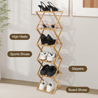 Bamboo Shoe Rack 6 Tier Foldable Shoe Rack Narrow Vertical Shoe Organizer Free Standing Shelf, Multifunctional Slim Storage for Entryway, Corner, Bedroom, Hallway, Wood Color