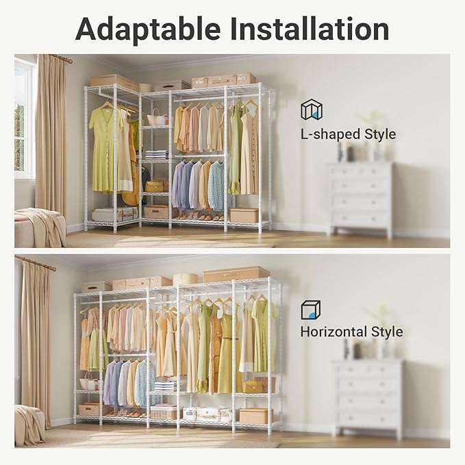 VIPEK V50 Extra Large Portable Closet Rack Bedroom Armoire Freestanding Wardrobe Closet, Heavy Duty Multi-Functional Metal Clothing Rack for Hanging Clothes, Max Load 1300lbs, White