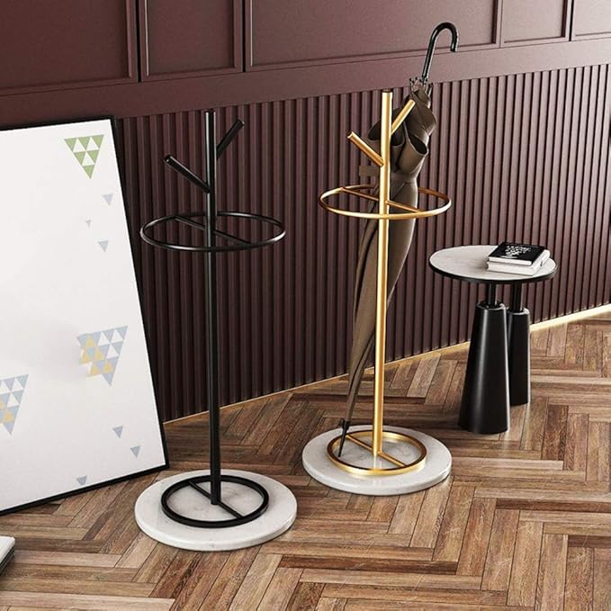 WXYZ Golden Umbrella Stand with Branch Shape, Creative Wrought Iron Umbrella Barrel with Solid Marble Base, Decorative Ornaments 32x55cm (Color : Gold+White)