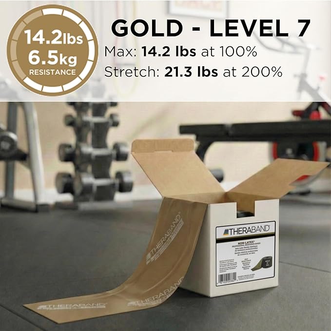 THERABAND Resistance Band 25 Yard Roll, Non-Latex Professional Elastic Stretch Bands for Upper & Lower Body Exercise Workouts, Physical Therapy, Lower Pilates, Flexibility, & Rehab, Dispenser Box