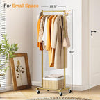 MISSLO Small Clothes Racks for Hanging Clothes Clothing Rack with Wheels 60" Garment Rack with Shelves Portable Rolling Wardrobe Rack for Small Space (Gold)