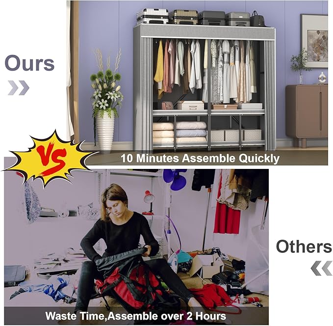95% Assembled Heavy Duty Garmen Clothes Rack, 59" Lx68 H Freestanding Flodable Strong Portable Clothing Rracks with Cover,Black