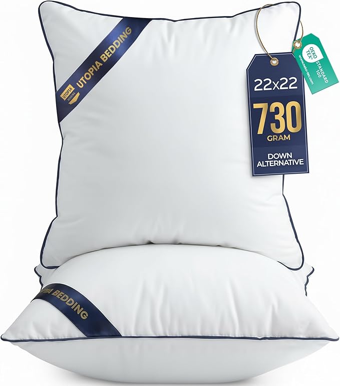 Utopia Bedding Throw Pillow Inserts (Pack of 2, White), 22 x 22 Inches Decorative Indoor Pillows for Sofa, Bed, Couch, Cushion Sham Stuffer