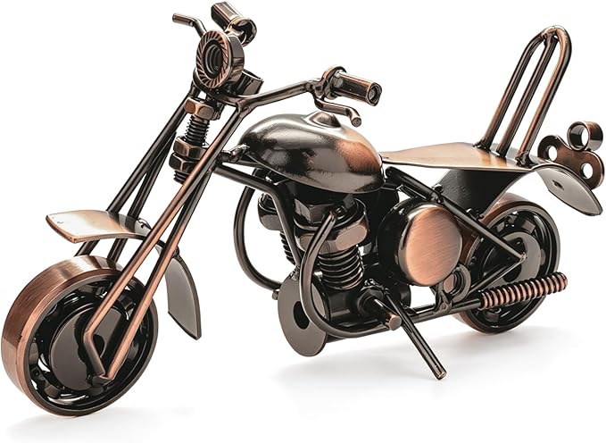 Handmade Metal Motorcycle Model - Motorcycle Gifts for Men & Women, Biker Enthusiast Figurine – 6" Vintage Motorcycle Decor for Man Cave, Home & Office