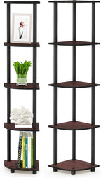 Furinno TURN-N-TUBE Corner Shelf Set of 2, 5-Tier Corner Bookshelf, Open Storage Shelves, for Organization and Storage, Living Room, Home Office, Garage, Dark Cherry