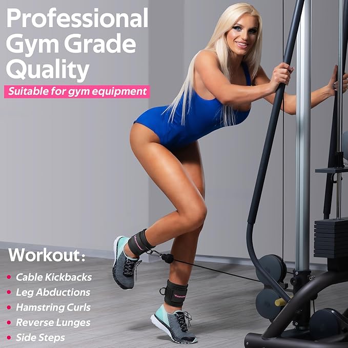 Ankle Resistance Bands with Cuffs, Ankle Bands for Working Out, Ankle Resistance Band for Legs and Glutes Workout Equipment, Butt Exercise Equipment for Women