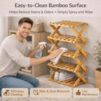 DDRIC The 9-Tier No-Assembly Bamboo Rack, Foldable 9 Tier Bamboo Shoe Rack with Collapsible Vertical Design, Space-Saving Shoe Storage Shelf for Entryway Closet Dorm, No-Tool Assembly (Nuture,6)