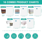 Cozy Essential Vacuum Storage Bags, Compression Space Saver Bags for Clothes, Comforters, Blankets, Pillow, Bedding, Sealer Clothing Storage,16 Combo