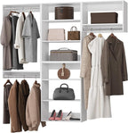ROOMTEC Modular Closet System, 96" Wall-Mounted Closet Organizer with Hanging Rods, Modern Wooden Tower for Walk-In Closets, Wardrobe Storage Kit, White
