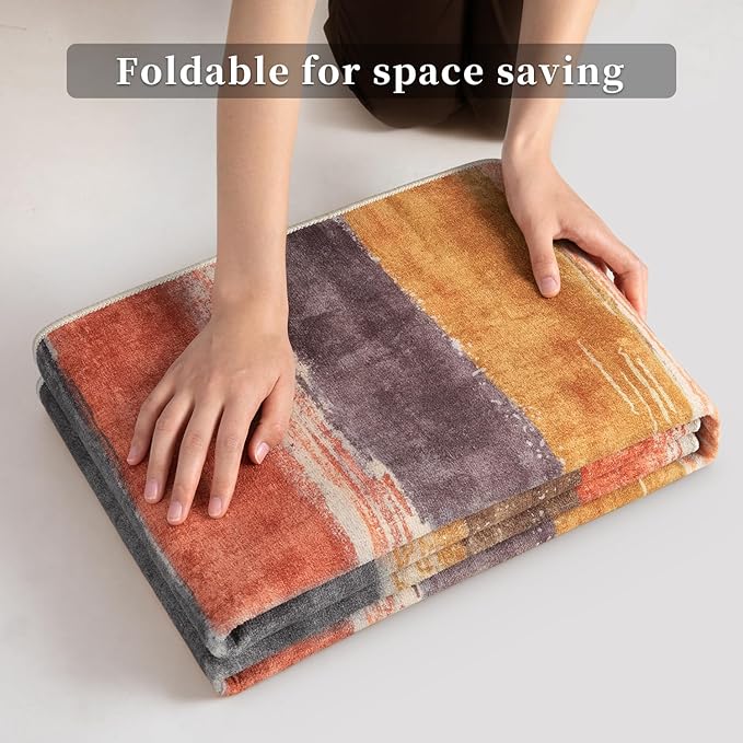 Ciicool 2x6 Washable Runner Rug, Modern Abstract Hallway Rug Runner, Non-Slip Thin Accent Rugs Lightweight Red Yellow Brown Print Distressed Carpet Runners for Laundry Entryway Bedroom Kitchen Indoor