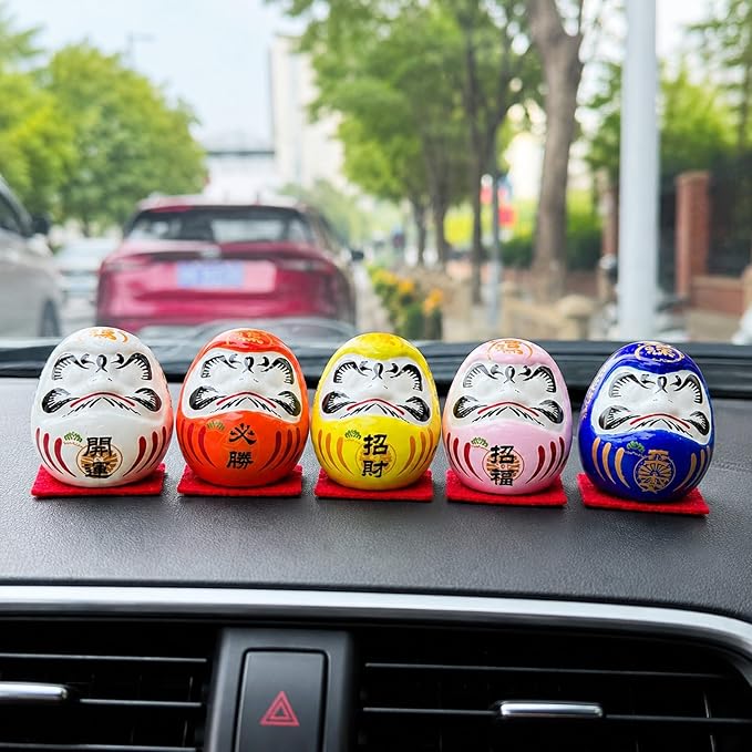 LOGOFUN 5PCS Small Daruma Figurine Japanese Daruma Doll Set Ceramic Good Luck Daruma Statue for Indoor Home Car Desktop Decor - No Eyes 4.5CM