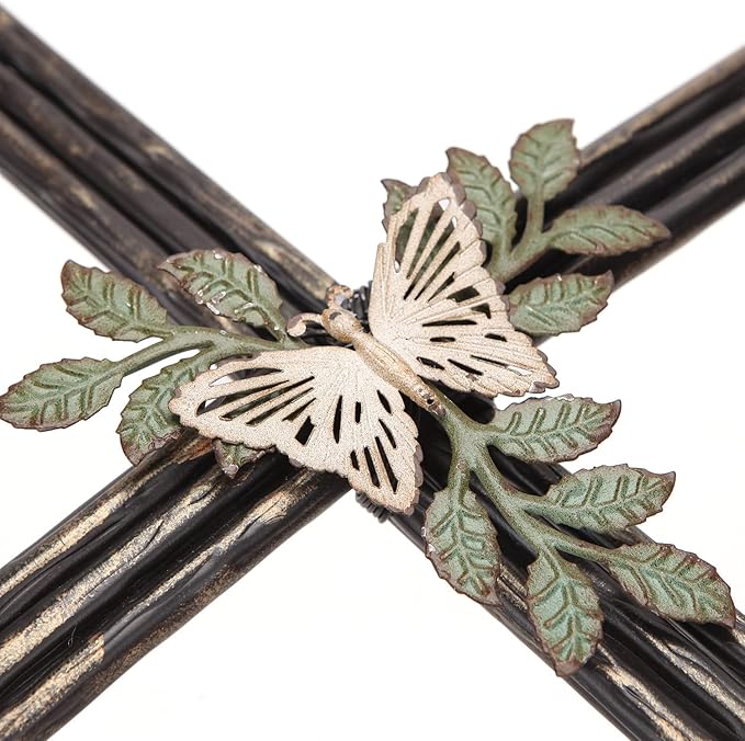 Synovana Wall Cross, Rustic Metal Cross Wall Decor with Butterfly & Leaves, Inspirational Christian Wall Crosses for Home Decor, Crucifix Gift