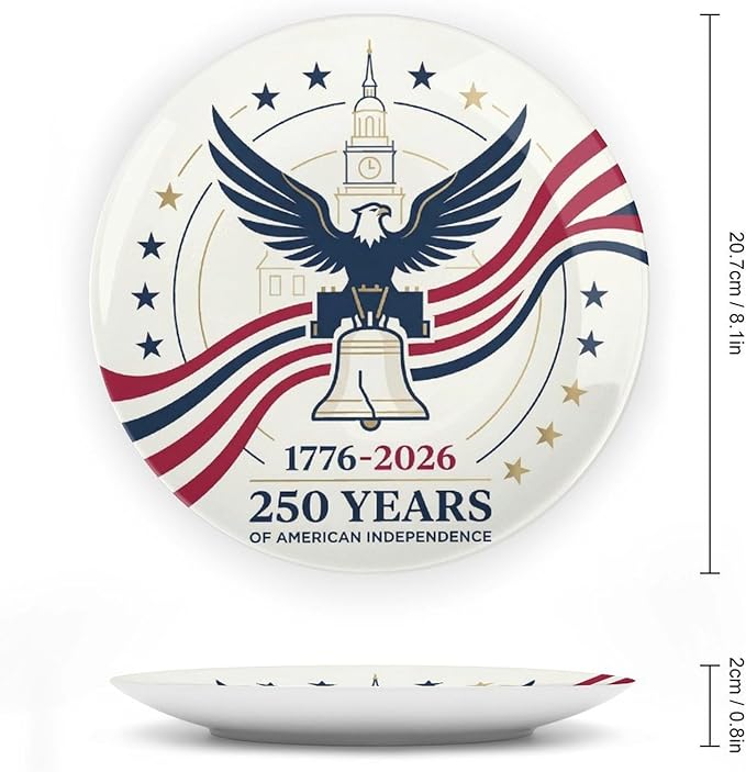 250th Anniversary Decorative Plates 8 Inch Patriotic Decorations Eagle Liberty Bell Commemorative Plates with Stand Memorial Day 4th of July Veterans Day Home & Office