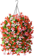 INQCMY Artificial Hanging Flowers Decoration, 4pcs Fake Floral Basket Plants for Outdoor Porch, Faux Shrubs Home Spring Decor UV Resistant Potted Violets for Outside Garden No Fade