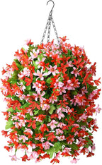 INQCMY Artificial Hanging Flowers Decoration, 4pcs Fake Floral Basket Plants for Outdoor Porch, Faux Shrubs Home Spring Decor UV Resistant Potted Violets for Outside Garden No Fade