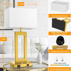 Table Lamps for Bedrooms Set of 2, 27.2’’ Super Tall Modern Gold Lamps for Living Room Nightstand End Tables, Button Touch Control Bedside Lamps with 2 USB Ports, 3 Color Temp. E26 Bulbs Included